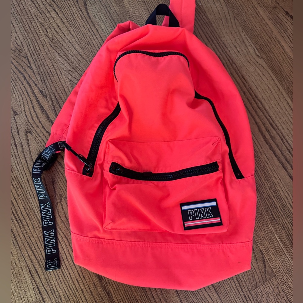 Victoria Secret PINK bright neon orange‎ backpack with black working zipper